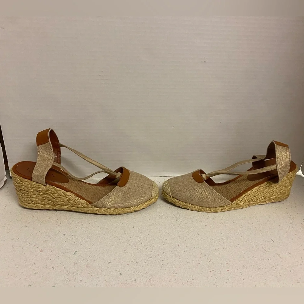 Lauren Ralph Lauren Natural Beige Linen Espadrille Wedge Sandals